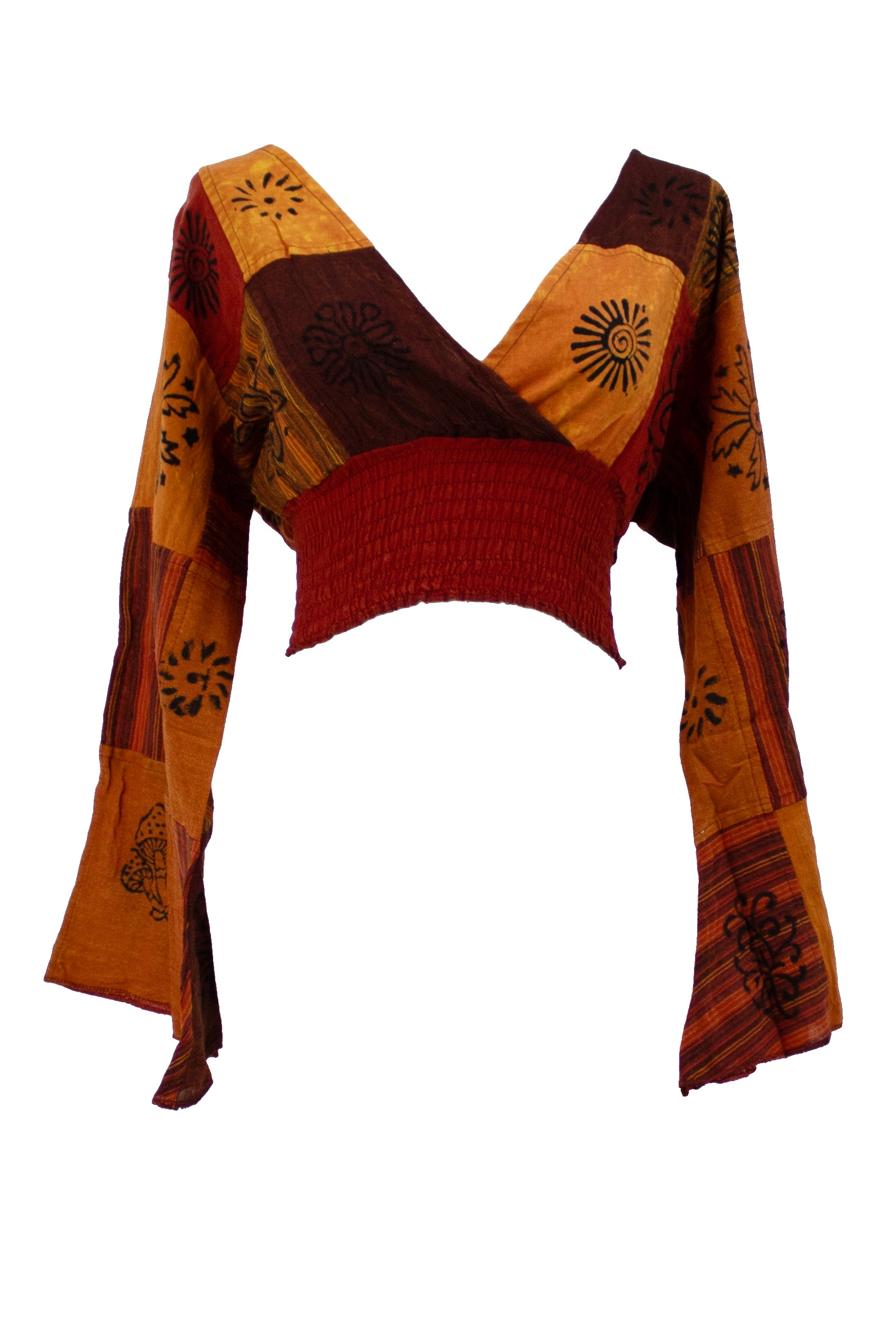 Bohemian Patchwork Bell-Sleeve Top
