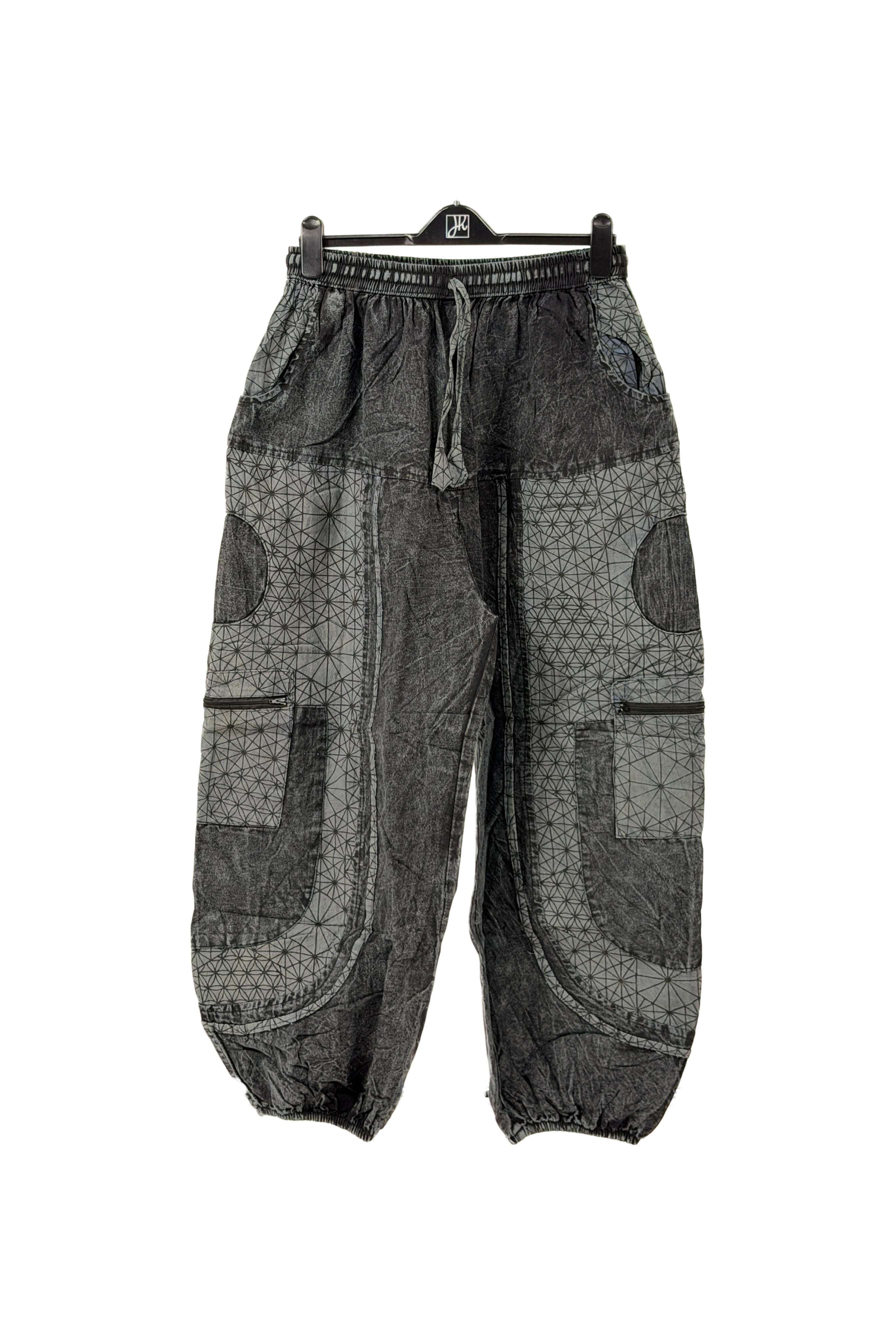 Boho Geometry Harem Pants – Acid Wash Cargo Joggers