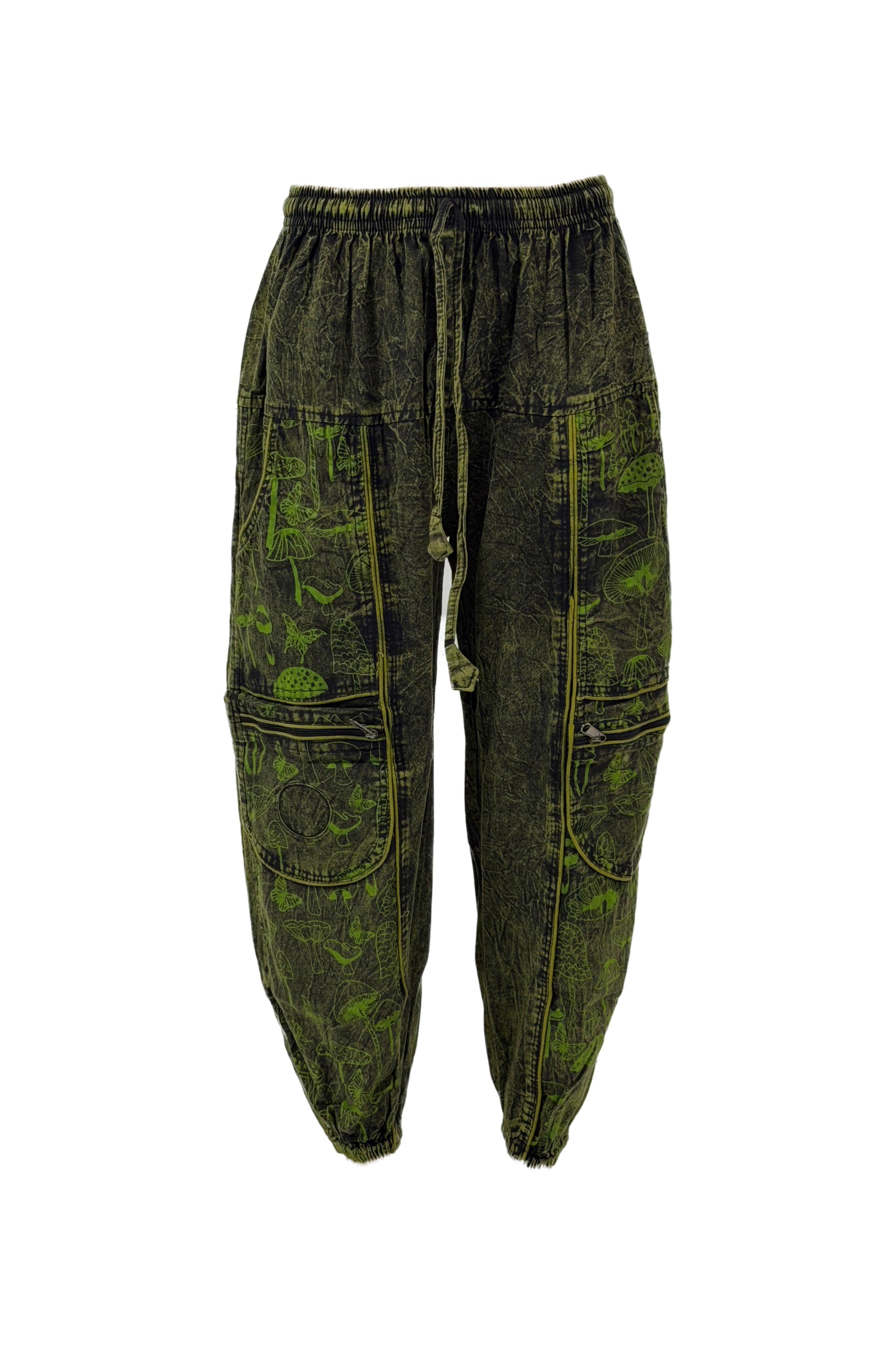 Boho Mushroom cotton Harem Pants – Acid Wash Cargo Joggers