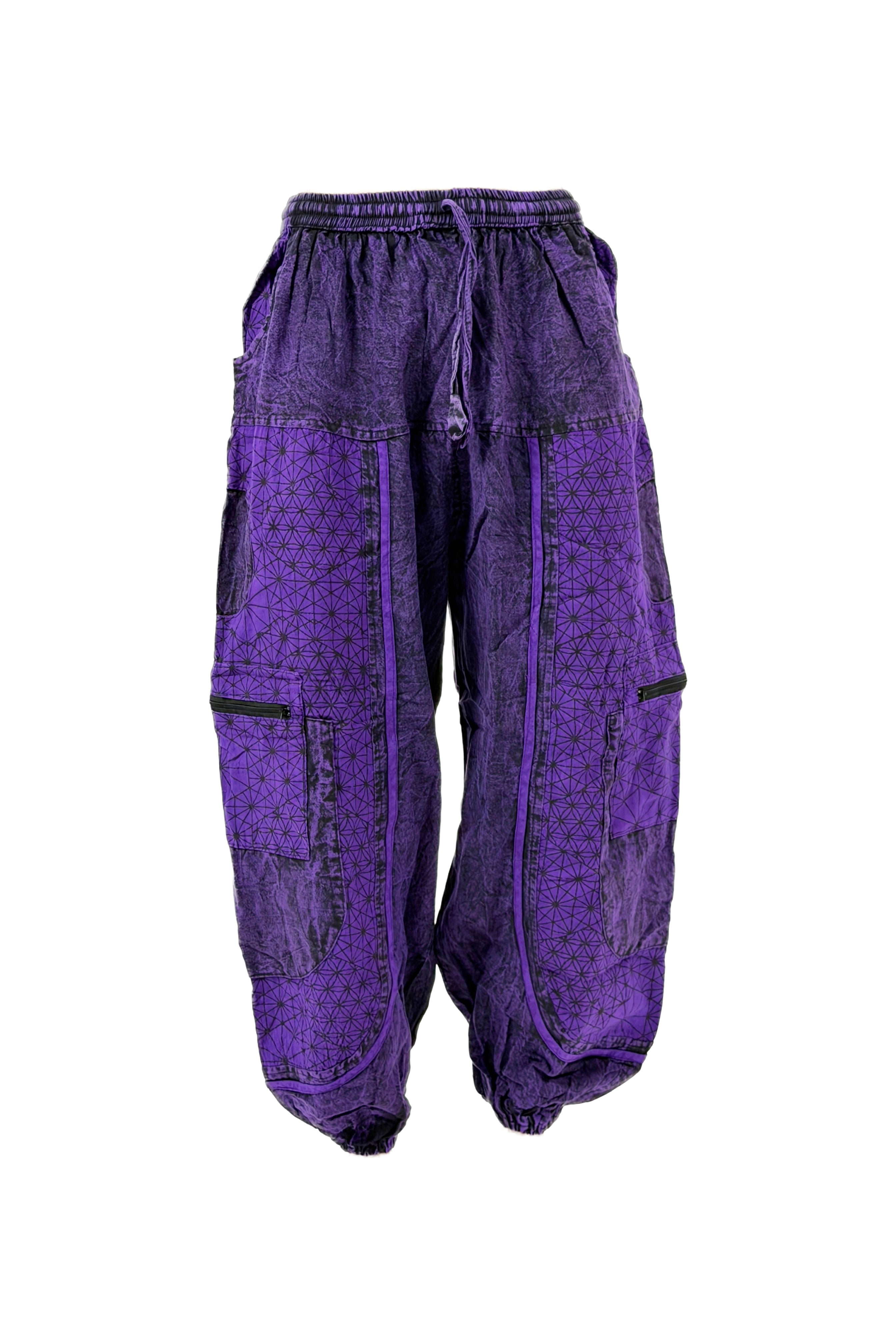 Boho Geometry Harem Pants – Acid Wash Cargo Joggers