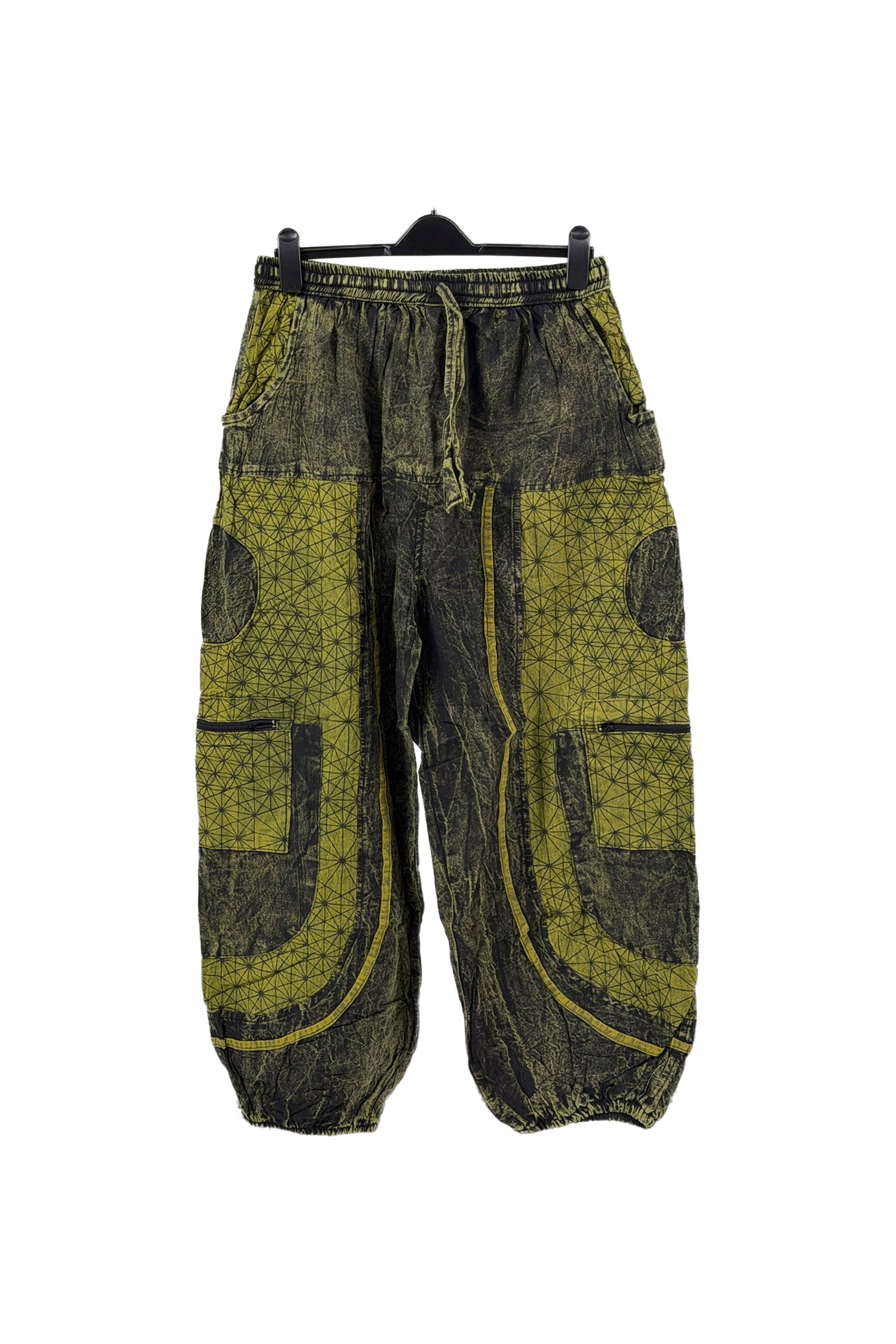 Boho Geometry Harem Pants – Acid Wash Cargo Joggers