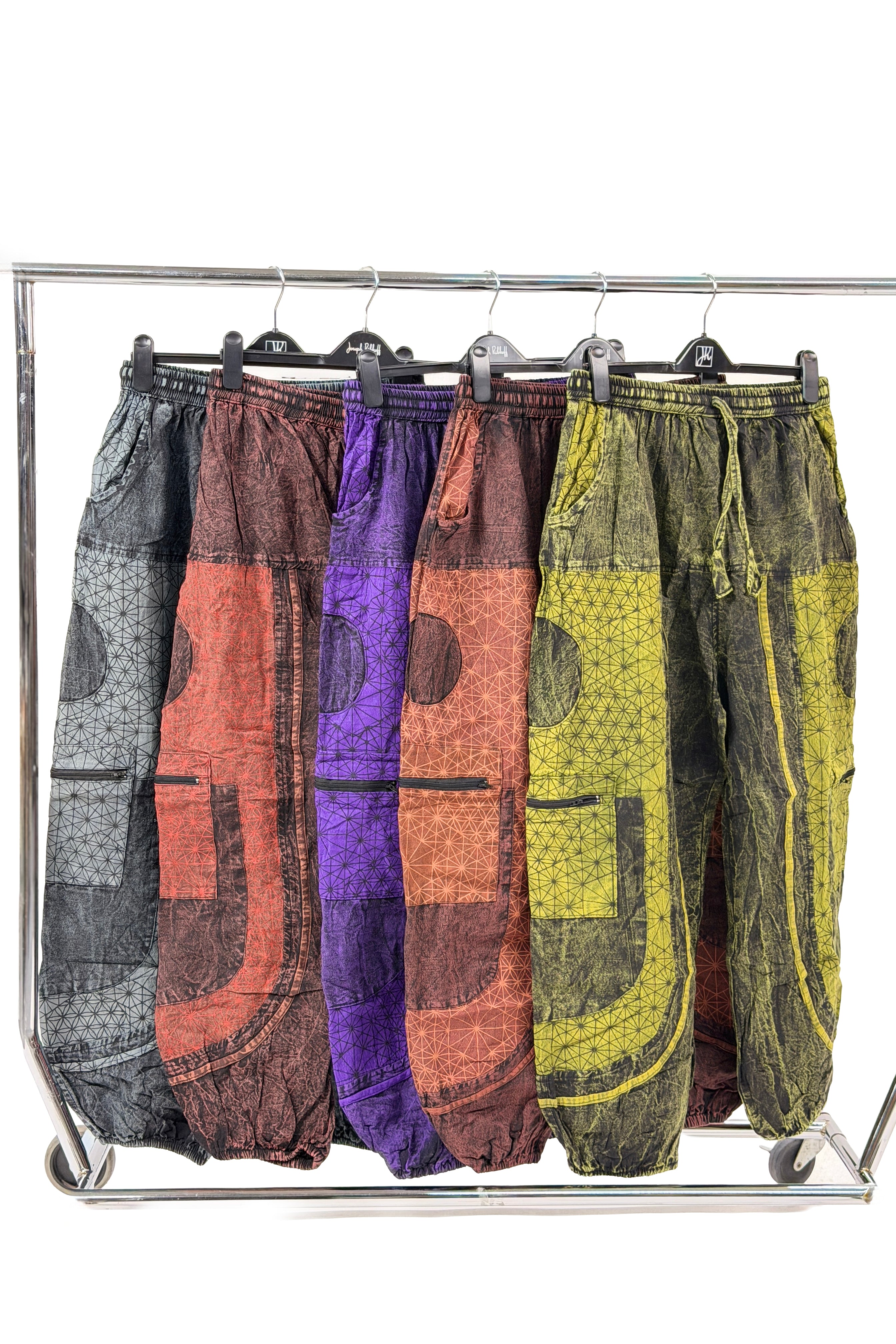 Boho Geometry Harem Pants – Acid Wash Cargo Joggers