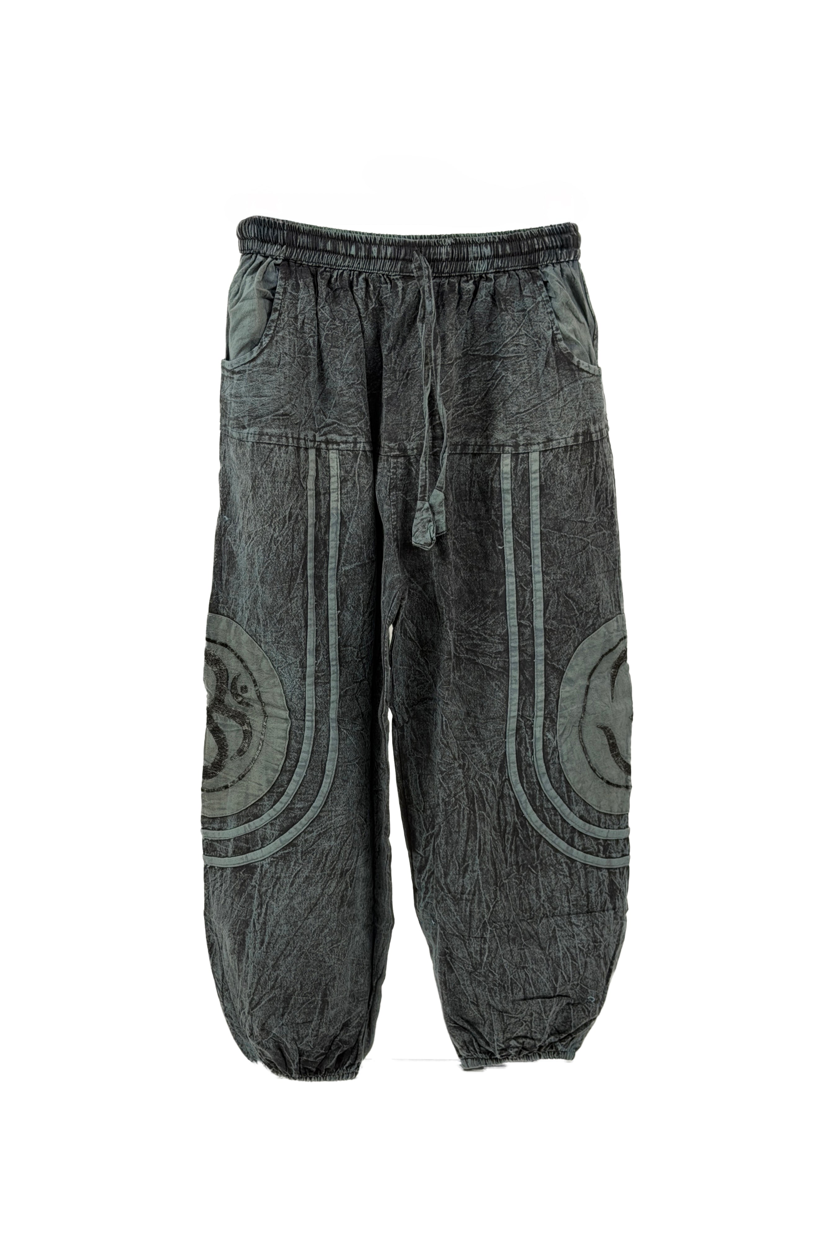 Boho Om Symbol Cotton Harem Pants – Acid Wash Yoga Joggers