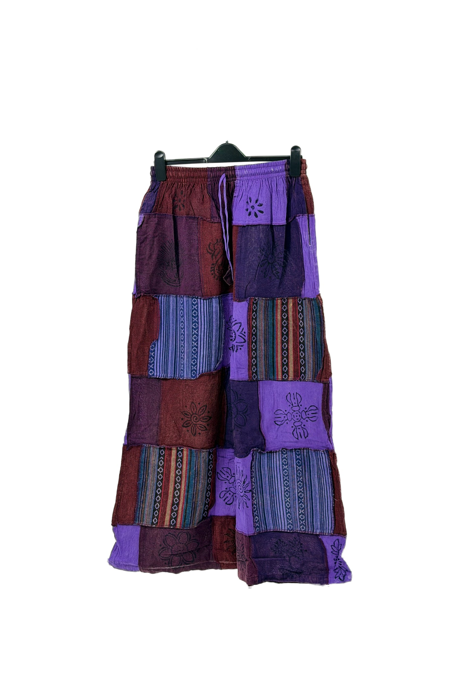 Boho Patchwork Tiered Palazzo Pants – Flowy Cotton Wide-Leg Skirt Pants