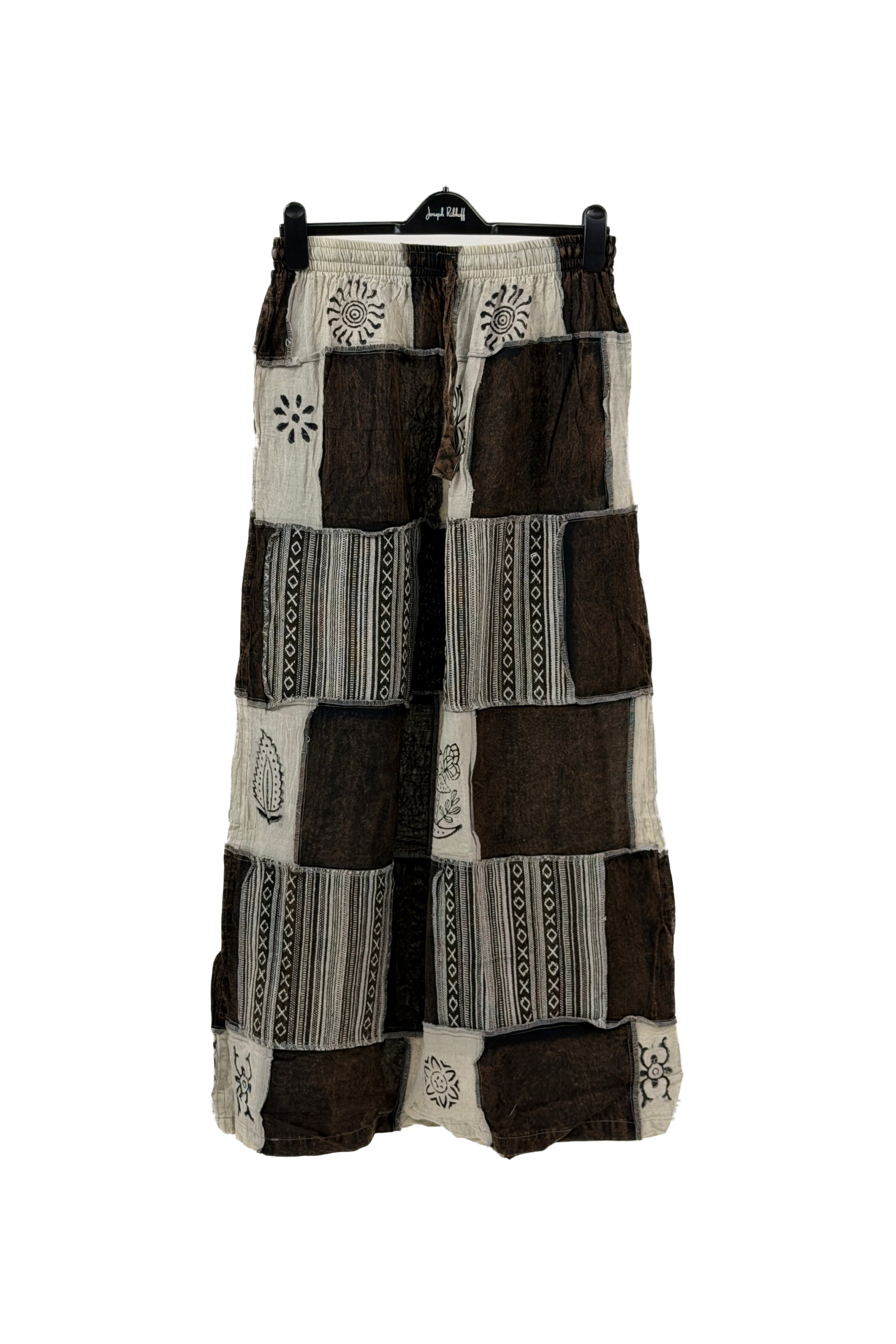 Boho Patchwork Tiered Palazzo Pants – Flowy Cotton Wide-Leg Skirt Pants