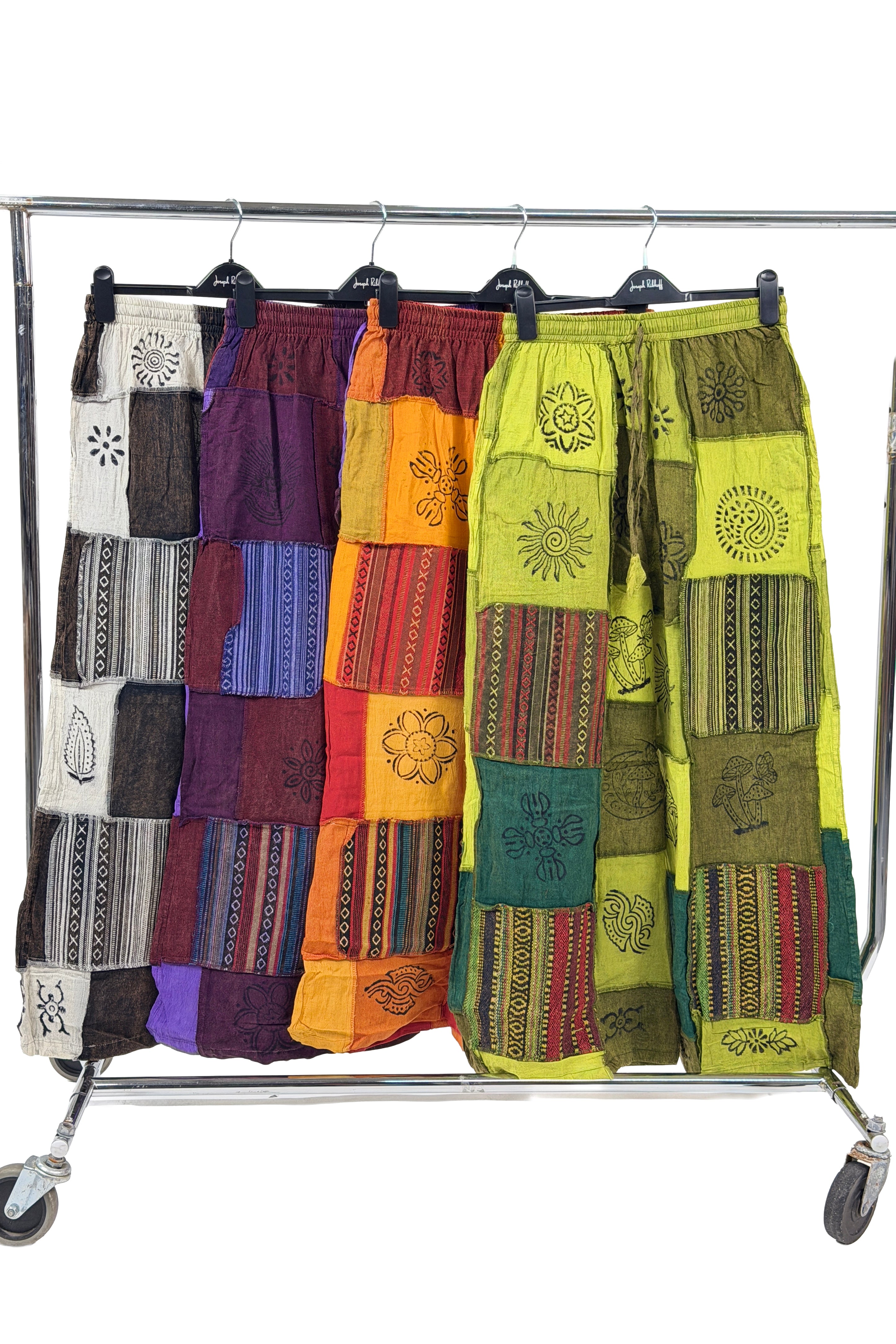 Boho Patchwork Tiered Palazzo Pants – Flowy Cotton Wide-Leg Skirt Pants