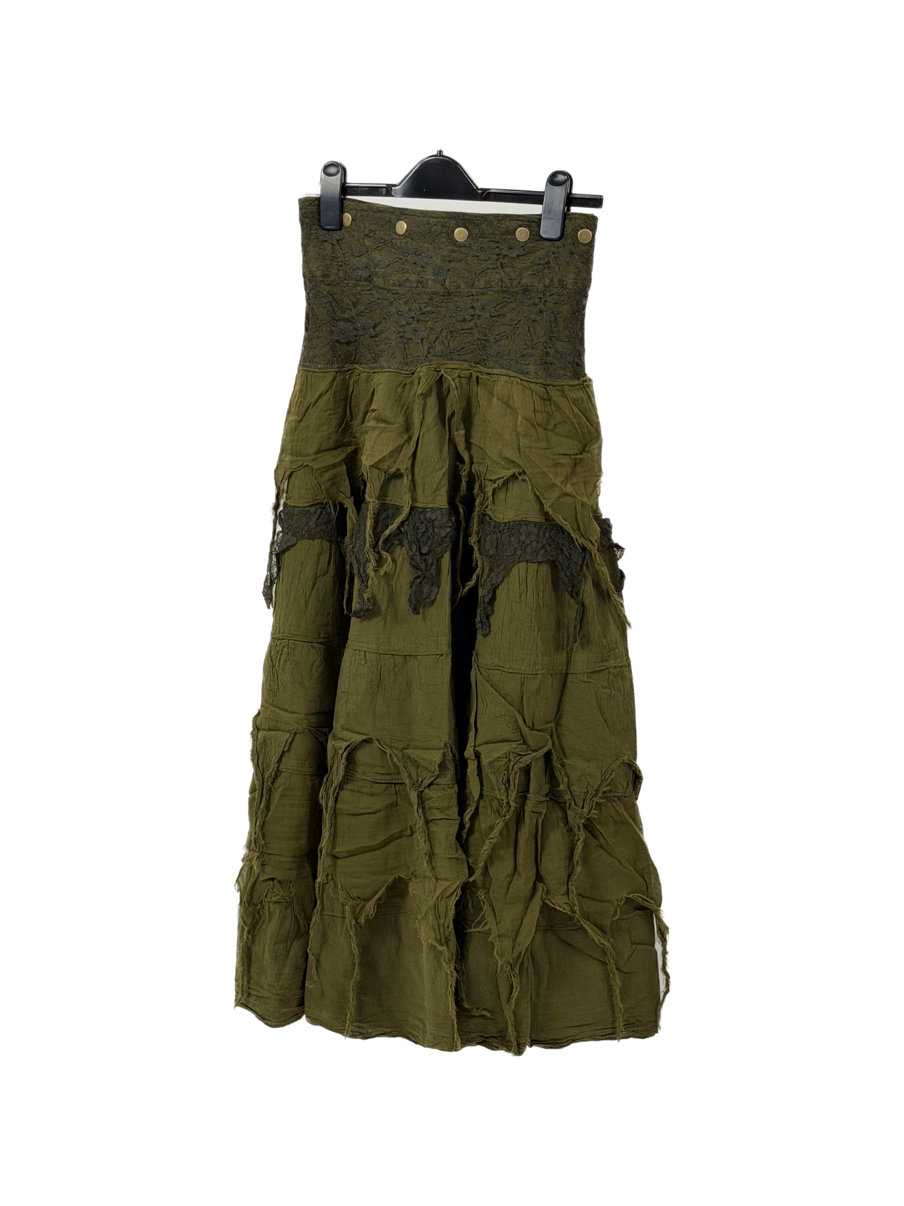 Himalayan Moon Button-Wrap Cotton Skirt
