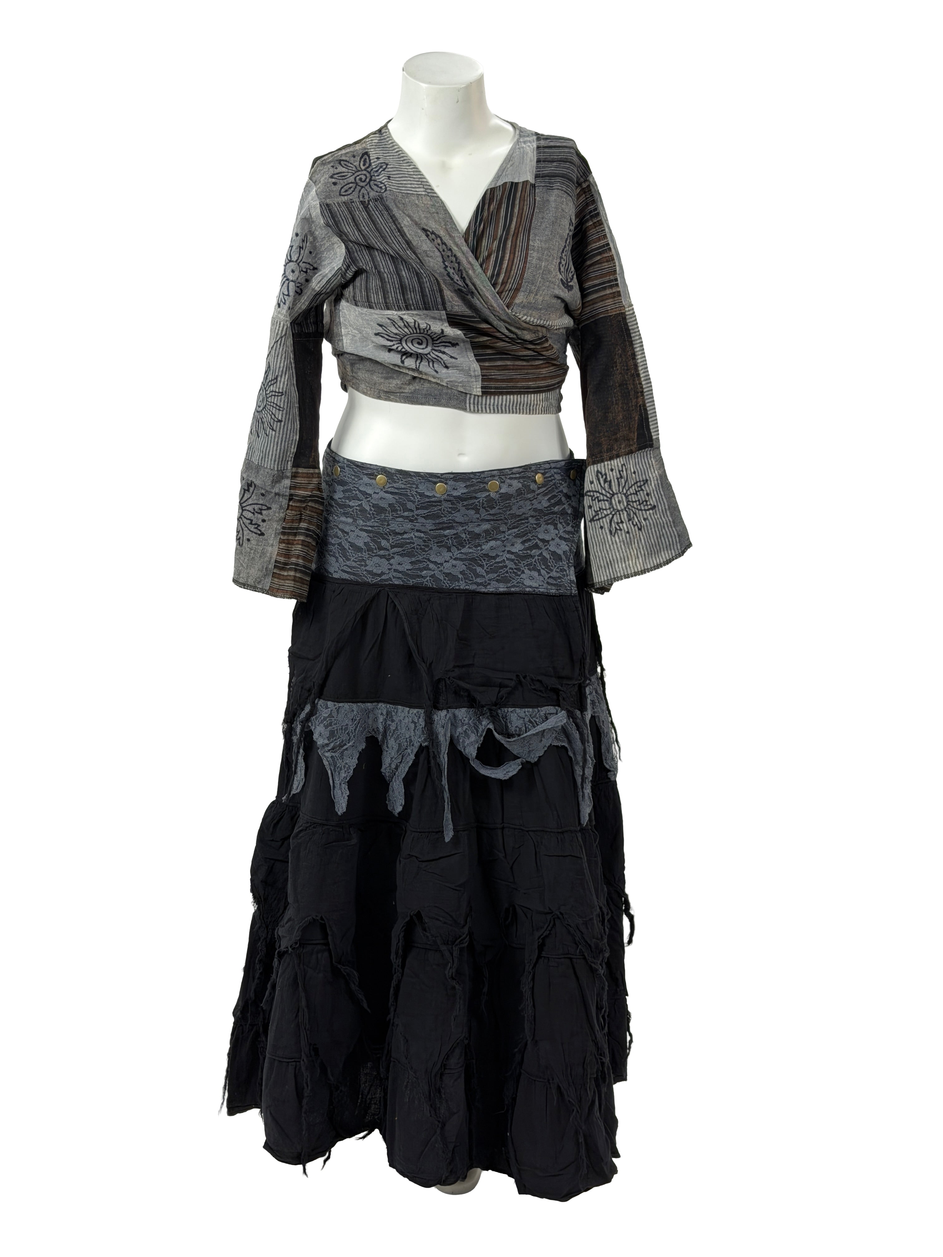 Himalayan Moon Button-Wrap Cotton Skirt